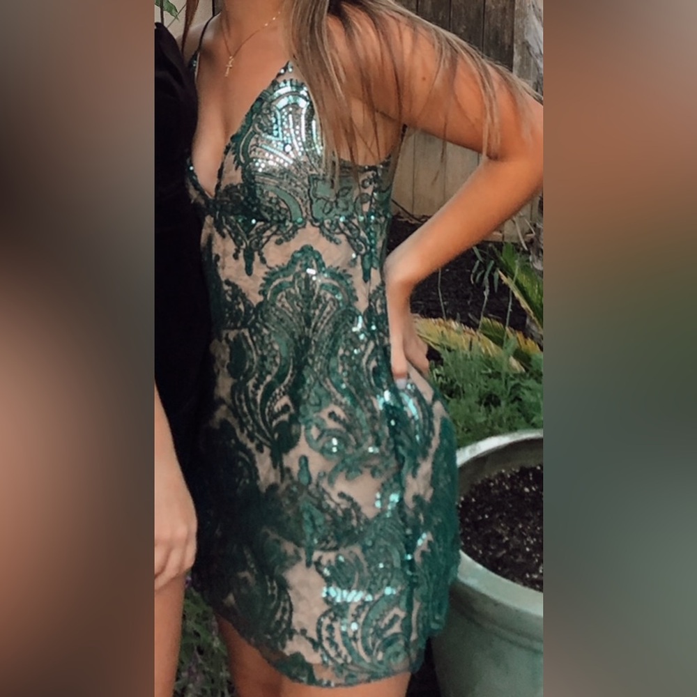 Free People Emerald Green Sequin Mini Dress